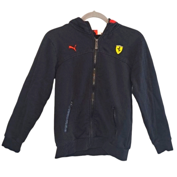 Puma Ferrari Scuderia Black Zip Up Hooded Sweatshirt Jacket Size Medium - Picture 1 of 7